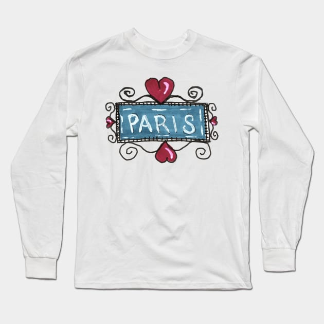 Paris Delights on White Background by MarcyBrennanArt Long Sleeve T-Shirt by MarcyBrennanArt